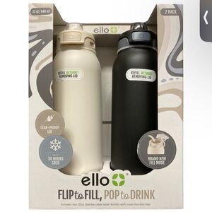 NIB Ello Stainless Steel Water Bottle Set - Cream and Black